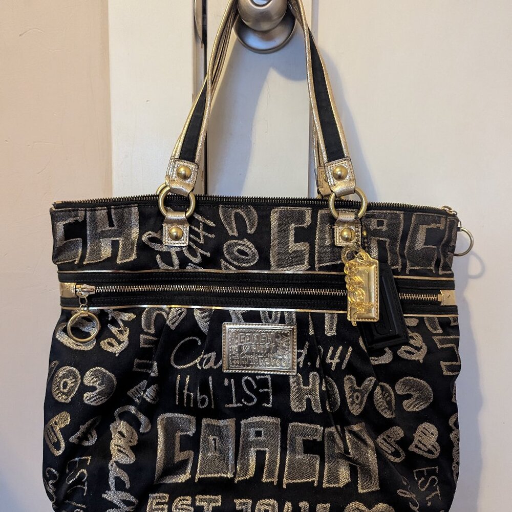 Black and gold authentic Coach tote bag